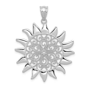 Rhodium Over 14k White Gold Filigree Sun Pendant