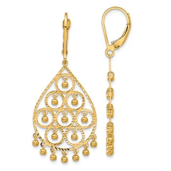 14k Yellow Gold Polished and Diamond-Cut Chandelier Style Dangle Earrings