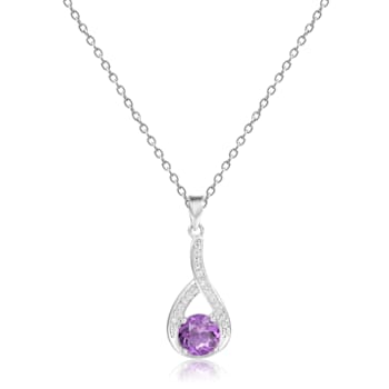 Round Amethyst and White Sapphire Sterling Silver Pendant With Chain