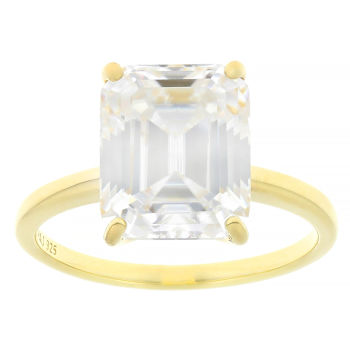 Large Emerald-Cut Moissanite Solitaire Ring In 14K Gold Over Sterling Silver