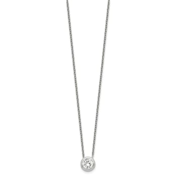 Sterling Silver Bezel 8mm Cubic Zirconia Necklace