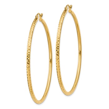 14k Yellow Gold Diamond-Cut 1 15/16" Round Tube Hoop Earrings