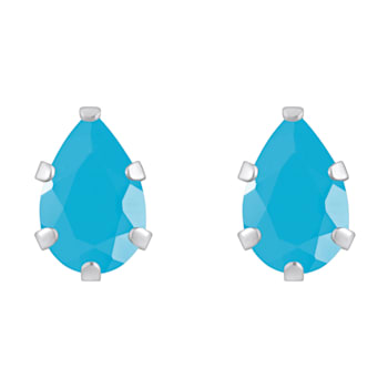 6x4mm Pear Shape Turquoise Rhodium Over 10k White Gold Stud Earrings