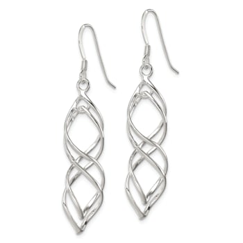 Sterling Silver Polished and Twisted Intertwined Dangle Earrings
