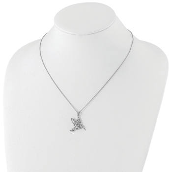 Rhodium Over Sterling Silver Cubic Zirconia Hummingbird Necklace