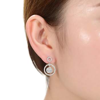 CZ Triple Halo Drop Earrings In Sterling Silver