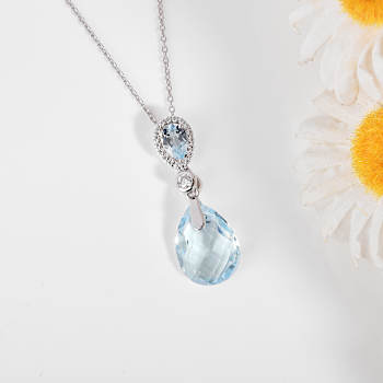 Sky Blue Topaz Checkerboard Pear Shaped Rhodium Over Sterling Silver
Teardrop Necklace