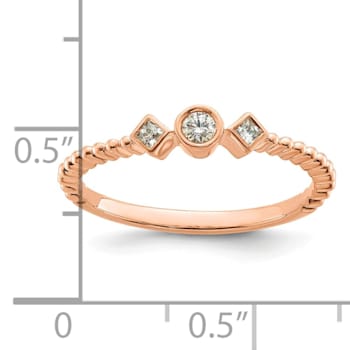 14K Rose Gold Scalloped Band Petite Round Diamond Ring 0.1ctw