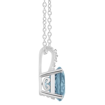 8mm Round Sky Blue Topaz With Diamond Accents Rhodium Over Sterling
Silver Pendant with Chain