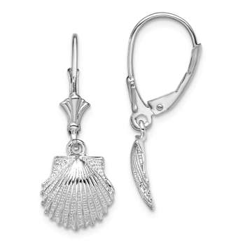 Rhodium Over Sterling Silver Polished Shell Leverback Earrings