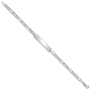 Rhodium Over 14k White Gold Polished Figaro Link ID Bracelet
