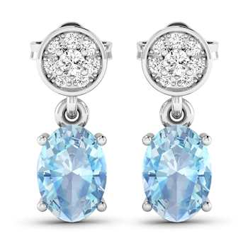 1.02ctw 14K White Gold Aquamarine and White Diamond Halo Earrings
