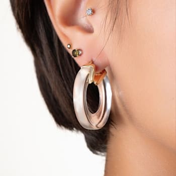 14K Yellow Gold Over Sterling Silver Clear Chunky V-Hoop Acrylic Earrings