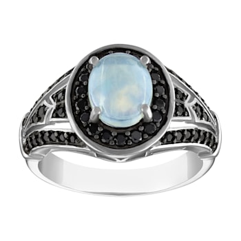 Opal and Black Spinel Sterling Silver Ring 2.12 ctw
