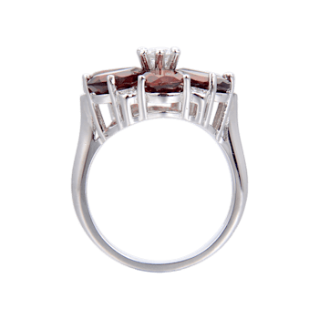 Pear Shape Garnet and Round White Cubic Zirconia Sterling Silver
Blooming Flower Design Ring