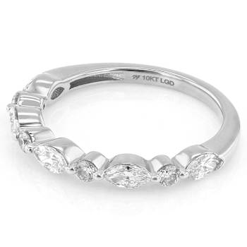 Lab-Grown Diamond Marquise and Round Band Ring in 10k White Gold
