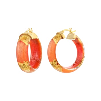 14K Yellow Gold Over Sterling Silver Mini Gold Leaf Acrylic Hoops in Orange