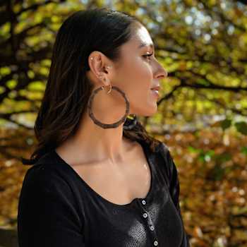 14K Yellow Gold Over Sterling Silver XL Bamboo Acrylic Hoops in Blackberry