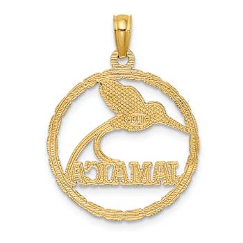 14k Yellow Gold Textured JAMAICA with Bird in Circle Charm
