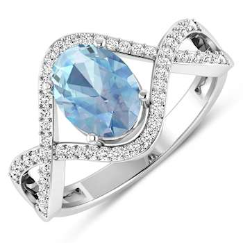 1.2ctw Blue Aquamarine and Diamond 14K White Gold Halo Ring