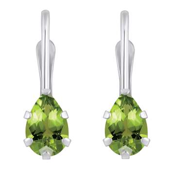 6x4mm Pear Shape Peridot Rhodium Over 10k White Gold Drop Earrings