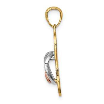14k Tri-color Gold Textured Sandal Pendant