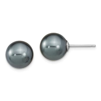 Rhodium Over Sterling Silver 10-11mm White/Grey Imitation Shell Pearl 3
Earring Set