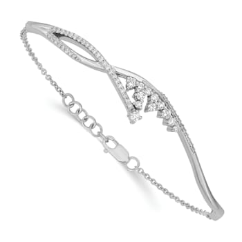 Rhodium Over 14k White Gold Polished Fancy Florina Diamond Bracelet