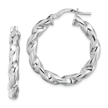Rhodium Over Sterling Silver 4x20mmTwisted Hoop Earrings