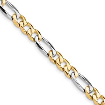 10k Yellow Gold and 10k White Gold 5.8mm Hand Polished Fancy Figaro Link Bracelet