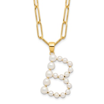 Gold Tone Sterling Silver 3-5.5mm Freshwater Cultured Pearl LETTER B
18-inch Necklace