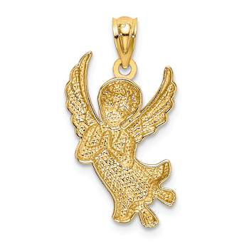 14K Two-tone Gold  Diamond-Cut and Textured Praying Angel Pendant