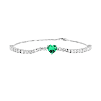 Lab Created Emerald and Moissanite Accent Sterling Silver Heart Shape
Tennis Bracelet