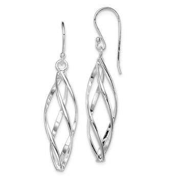 Rhodium Over Sterling Silver Polished Long Twisted Dangle Earrings