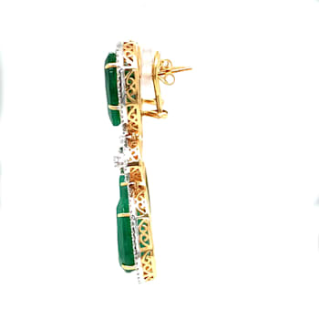 44.00 Ctw Emerald and 2.20 Ctw White Diamond Earring in 18K 2-Tone