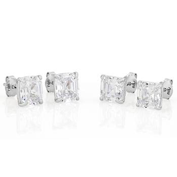 Cushion And Octagon Cut CZ Stud Set In Platinum Over Sterling Silver