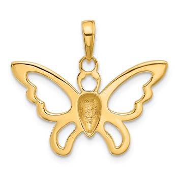 14k Two-tone Gold Polished and Diamond-cut Butterfly Pendant