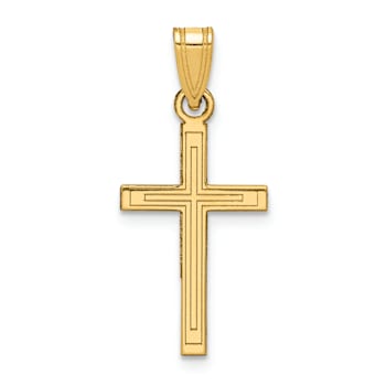 14k Yellow Gold Solid Laser Designed Cross Pendant