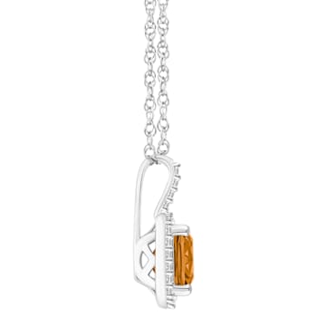7mm Cushion Citrine 1/6 ctw Diamond Rhodium Over Sterling Silver Halo
Pendant with Chain