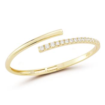 Rachel Zoe Half Polished Half CZ Bypass Bangle in 14K Gold Over Sterling Silver