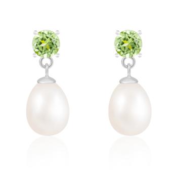 White Freshwater Pearl And Peridot Dangle Earrings In Sterling Silver