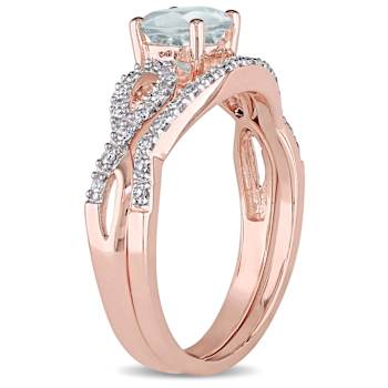 Aquamarine and Diamond 10K Rose Gold Ring 0.84ctw