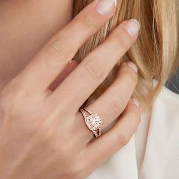 Morganite and Diamond 14K Rose Gold Bridal Ring 1.33ctw