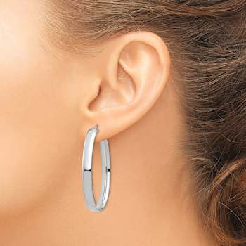 Rhodium Over 14k White Gold 1 3/4" High Polished Oval Hoop Earrings