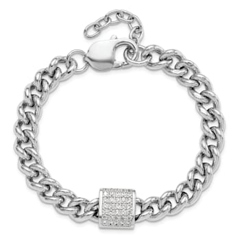 Rhodium Over Sterling Silver Cubic Zirconia Curb Link 7 Inch with 1-inch
Extension Bracelet