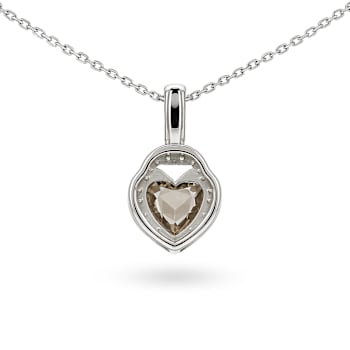 Natural Brown Whisky Quartz Sterling Silver Heart Shape Pendant with Chain