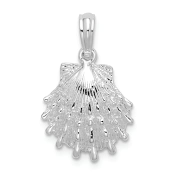 Rhodium Over Sterling Silver Polished Lions Paw Shell Pendant