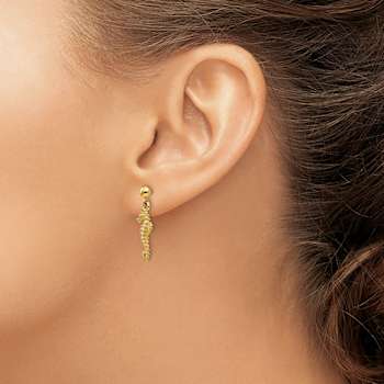 14k Yellow Gold Textured Seahorse Dangle Earrings