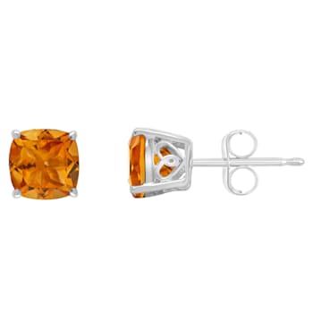 6mm Square Cushion Citrine Rhodium Over Sterling Silver Stud Earrings