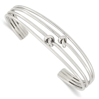 Sterling Silver Polished 4 Band Knots Cuff Bracelet